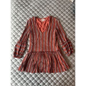 Showpo Mini Drop Waist Dress Sz 4 Autumn Colors Stripes V-neck